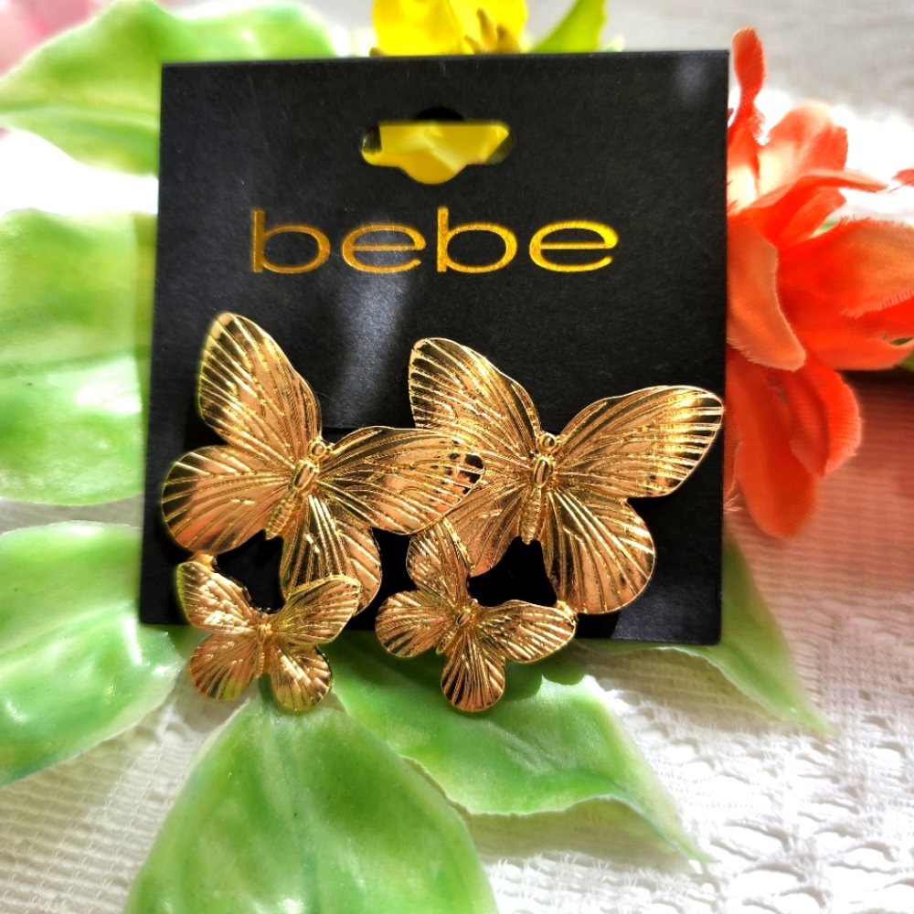 Gold butterfly earrings posts new